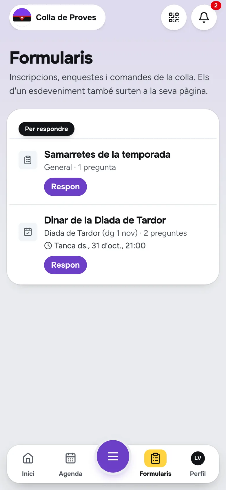 App screen: Forms and shop